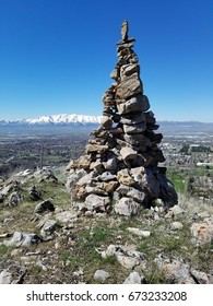 Rock Cairn On Overlooking Cache Valley