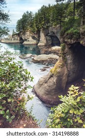 Rock Caves At Cape Flattery, Washington, Olympic Peninsula 