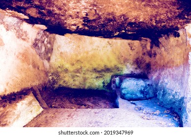 Rock City. Entrance To A Man-made Cave In A Limestone Rock. A Place Of Refuge For Residents And Monks. Living Room