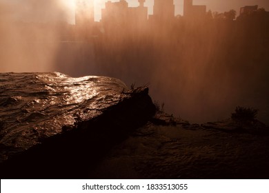 Rock and City skyline silhouette