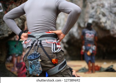 Rock Climber Gear From Backside.