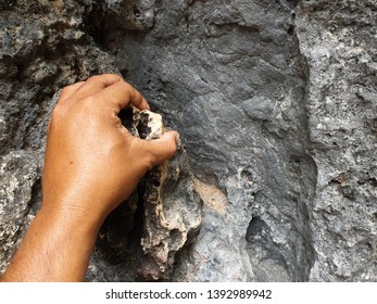 Rock Climbing. Outdoor Sport With Baarier Cliff Obstacle.Conquest With Our Heart For Overcome.Breakthrough All Hardship By Commitment Patience Effort Perseverance For The Best Of Result.