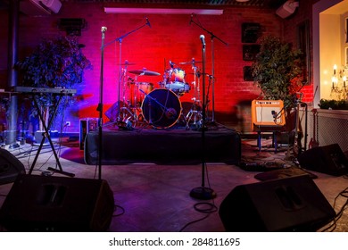 Rock Concert Stage With Musical Instruments In Nightclub