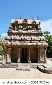 Rock Cut Ancient Temple In Mahabalipuram, Tamilnadu. Indian Architecture Of Monolithic Historical Temple. Historical Heritage Site In India.