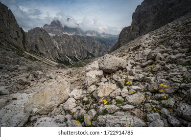 Rock Debris And Numerous Screes On Steep Mountain Slopes