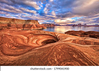 Rock formation along shores of Lake Powell, Arizona.