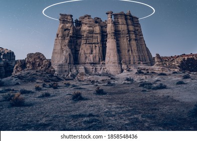 Rock Formation With Circle At Night