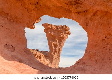 Rock formation in dry desert of Quebrada de las Conchas near Cafayate, Argentina