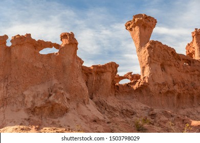 Rock formation in dry desert of Quebrada de las Conchas near Cafayate, Argentina