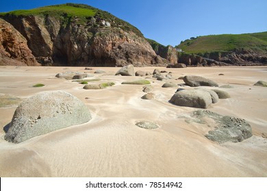 Rock Formation At Greve De Lecq Beach, Jersey, UK