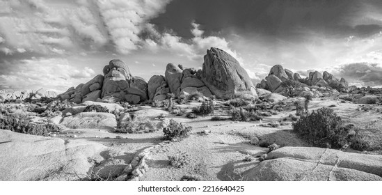 Rock Formation In Joshua Tree National Park In Sunset Light