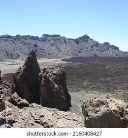 Rock Formation Of The Roques De Garcia And View Of The Caldera Las Cañadas In The Teide National Park 