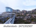 Rock formation, stone, and Pinnacle Observation Shelter and Boardwalk, Mount Wellington, Tasmania, Hobart, Australia, Top of the mountain 