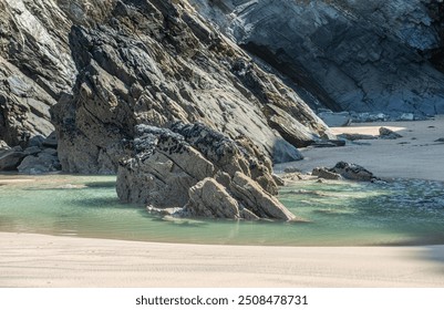 Rock formation in a tidal pool on a cornish beach. - Powered by Shutterstock