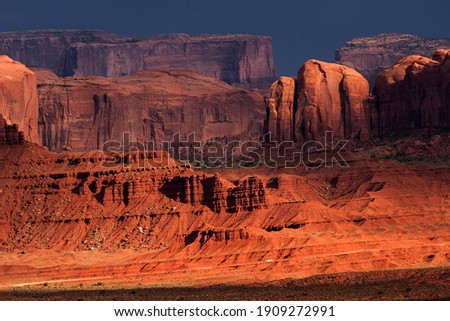 Rock formations, after storm, clouds, evening light, Monument Valley Navajo Tribal Park, Arizona, USA