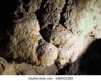 Rock Formations At Black Chasm Cavern In Northern California. Stalactites, Stalagmites And Columns Are Illuminated By The Park Lighting System.