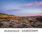 Rock formations and boulders in Joshua Tree National Park, California.