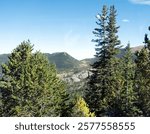 Rock formations near the summit of Pikes Peak as seen from the Pikes Peak Cog Railway