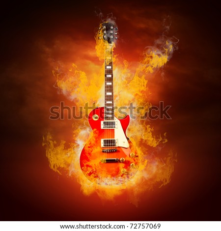 Rock guitara in flames of fire