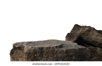 Rock Isolated, Stone Podium, Cliff Mountain on white Background well material Design Exhibition platform and Space montage your Product display, Clipping paths 