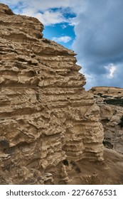 Rock with a layered, sharp structure in Sea Caves