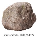 Rock with Medium Grained Texture Isolated on White Background - Beige Stone with Green and White Spots and Wavy Surface In Detail