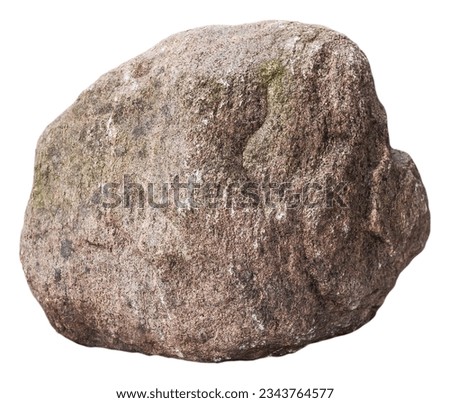 Rock with Medium Grained Texture Isolated on White Background - Beige Stone with Green and White Spots and Wavy Surface In Detail