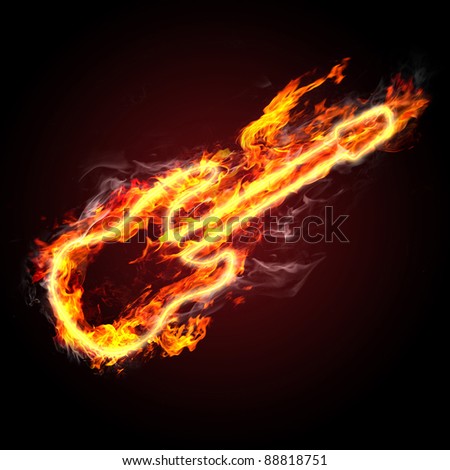 rock music. fiery guitar against black background
