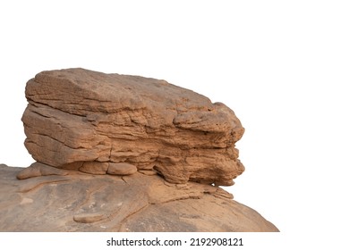 A rock with nature light,Showing a Wide Angled Perspective with Close Middle Focus to the Natural Stone Detail Isolated on a White Background.