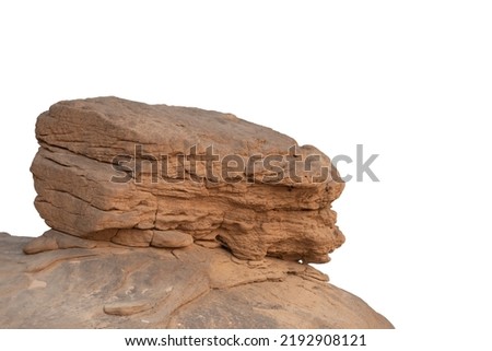 A rock with nature light,Showing a Wide Angled Perspective with Close Middle Focus to the Natural Stone Detail Isolated on a White Background.