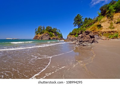 Rock Outcrops On Trinidad State Beach In California