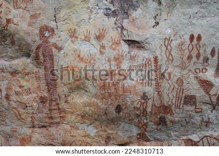 Rock paintings in Cerro Azul, San José del Guaviare, Guaviare, Colombia, Southamerica.