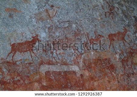 Rock paintings in Nswatugi National Park in Zimbabwe