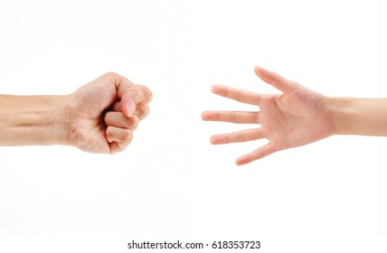 Rock paper scissors hands isolated and clipping mask 
