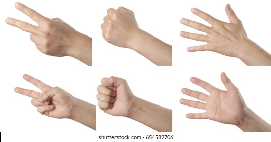 Rock, Paper, Scissors Hands Isolated On White Background