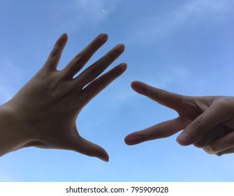 Rock Paper Scissors On Blue Sky ,Rock Paper Scissors On Blue Sky , Win, Lose ,game