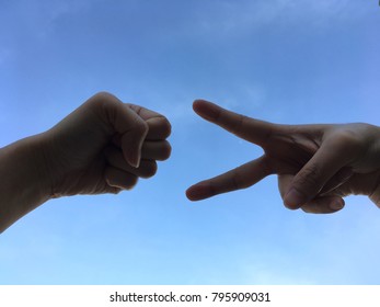 Rock Paper Scissors On Blue Sky ,Rock Paper Scissors On Blue Sky , Win, Lose ,game