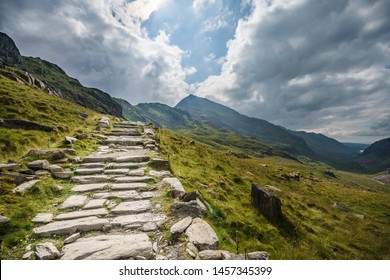 Rock Path At Glyder Fawr Mountain In Snowdonia, North Wales 