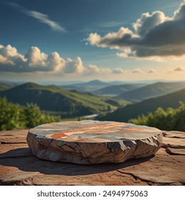 Rock podium, A rock with blurred jungle background with river, best for skin care, perfume and other products display