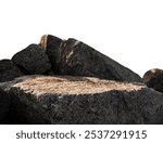 Rock Podium isolated, Stone stand Display product on white background,Stones Sea formation located part of the mountain,Group of Cliff Rock with natural rough texture surface with clipping path