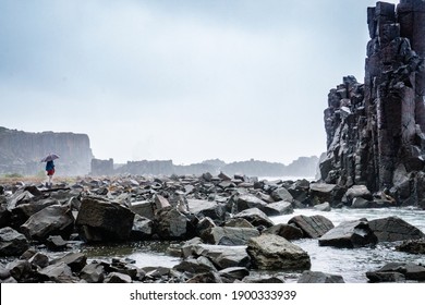 Rock quarry on a stormy day