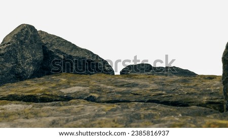 A Rock Shelf for a Product Display, Showing an Artistic Toxic Colour Surface to the Stone Shelf, Isolated on a White Background. 