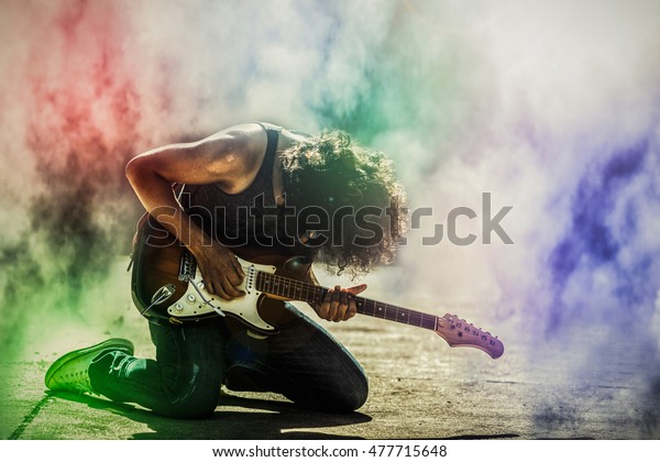 Rock Star Guitarist Playing Electric Guitar Stock Photo (Edit Now ...