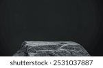 Rock stone podium stand display product on grey wall interior room background, Studio Background with Shadow on Sea Stone mockup Stand pedestal for Cosmetic,Perfume Product Present branding 