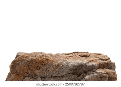 Rock stone with rough texture surface isolated on white background. Broken Edge of a Chunk of Rock