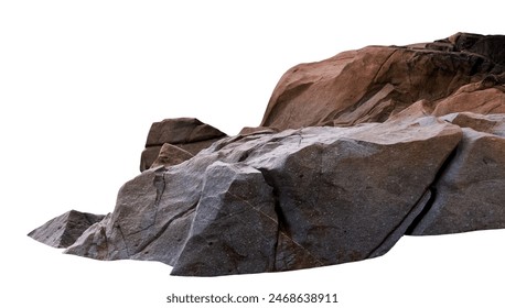 Rock stones isolated formation located part of the mountain,Group of Cliff Rock natural stone with rough texture surface isolated on white backgrounds,Broken Edge of a Chunk of Rock Sea 