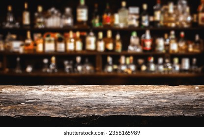 Rock top table with blurry liqueur bar Background