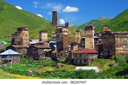 Rock Tower In Ushguli, Upper Svaneti, Georgia, Europe