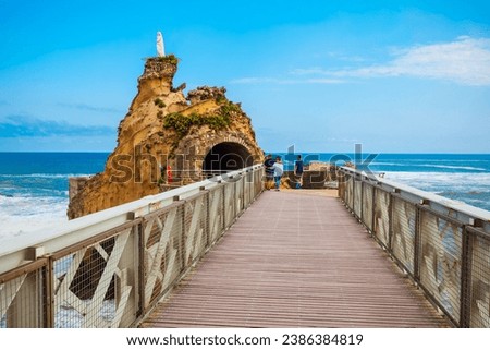 The rock of the Virgin or Le rocher de la Vierge is a tourist natural landmark in Biarritz city in France