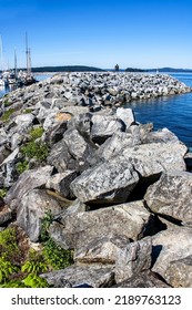 Rock Wall At The Sidney Marina In British Columbia